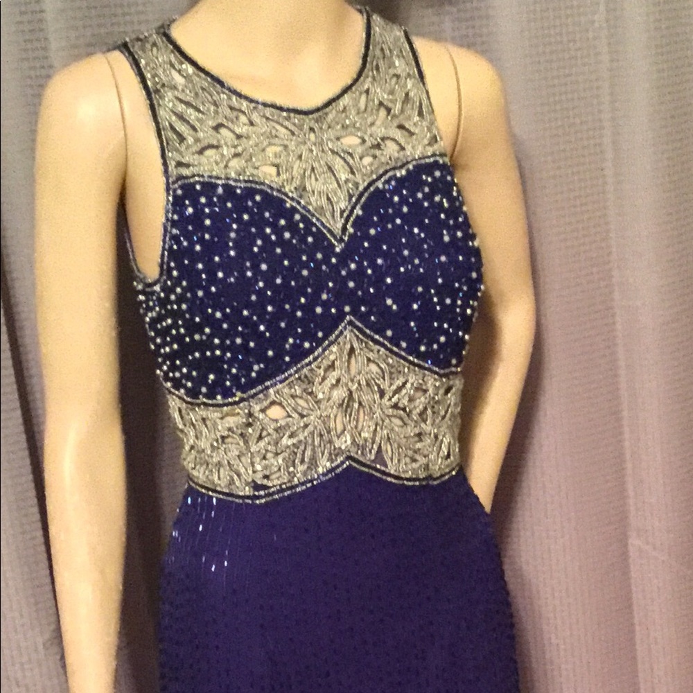 Royal blue & silver sequined gown heart back Small
